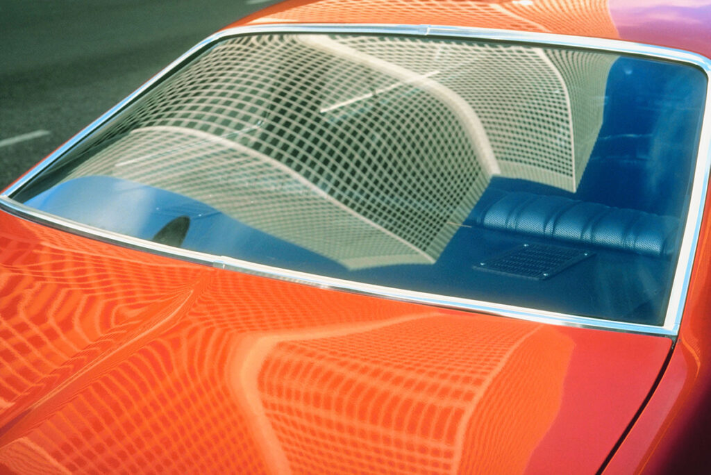 orange car rear windshield