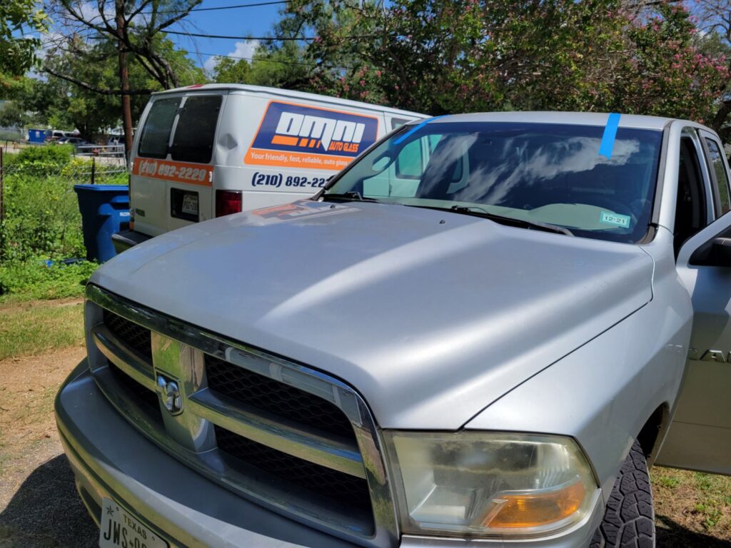 Gray truck with newly replaced windshield