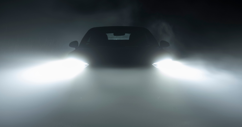 Car headlights at night