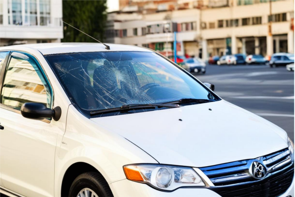 Car with broken windshield involved in accident