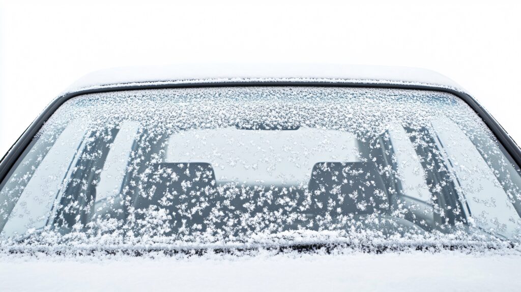 Snow covered car window